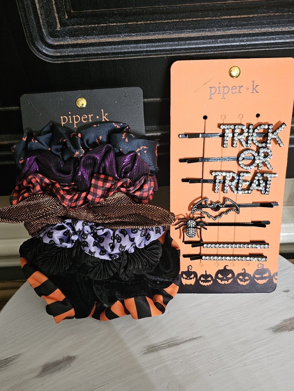 Piper K Halloween Scrunchie & Hair Clip Set - New